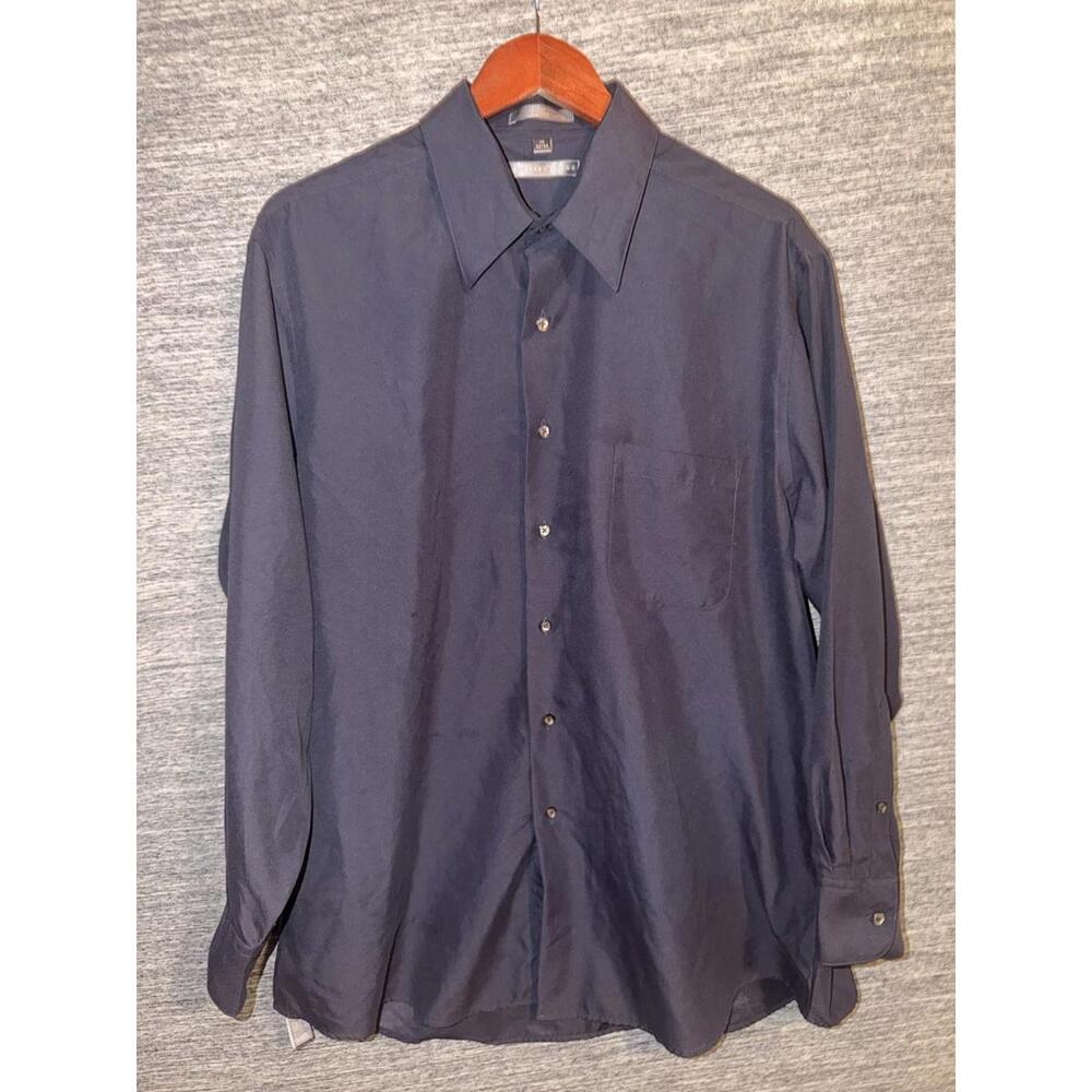 Geoffrey Beene Mens Dress Shirt 17 32/33 Large Black Microfiber Lustrous L/S